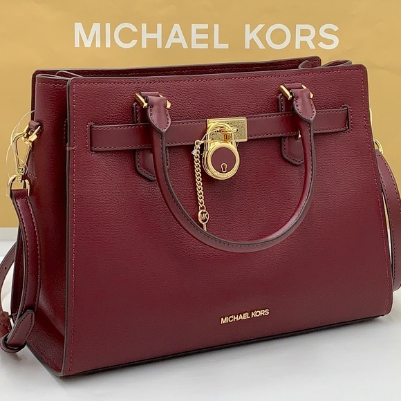 Michael Kors Hamilton Meidum Satchel Shoulder Crossbody Bag DARK CHERRY 🍒color - Picture 3 of 16